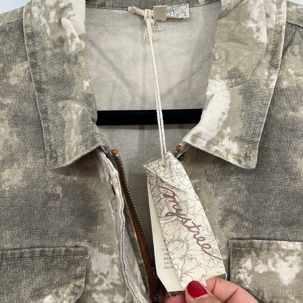 🆕Mystree Camouflage Shacket Distressed Vintage Coloring Drawstring Waist Cotton - Picture 12 of 14